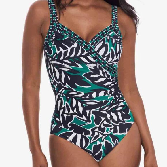 NWT Miraclesuit Sanibel One Piece Palma Verde in Black Multi Color Size 10 - Picture 1 of 6